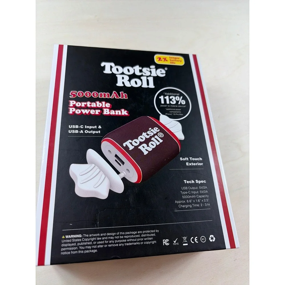 Tootsie Roll Portable Power Bank 5000mAh Novelty Candy Shaped ChargerUSB-C USB A